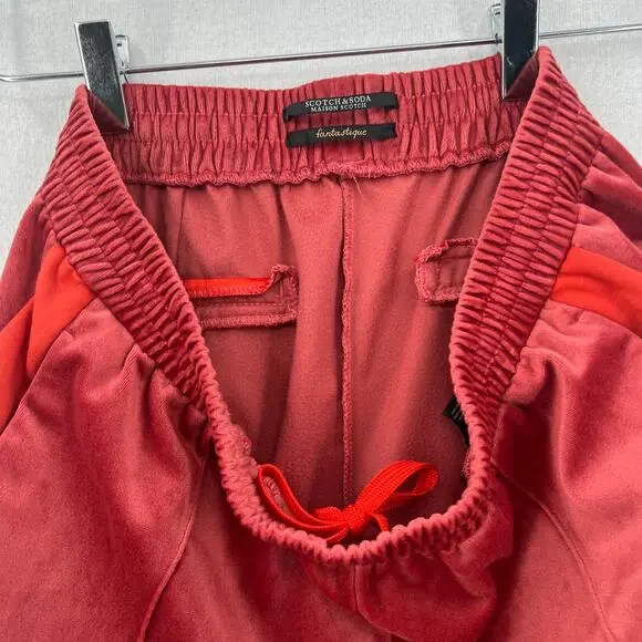 SCOTCH AND SODA The Peaks Velour Crop Track Pants Womens M Red Mid Rise Straight - Picture 10 of 16
